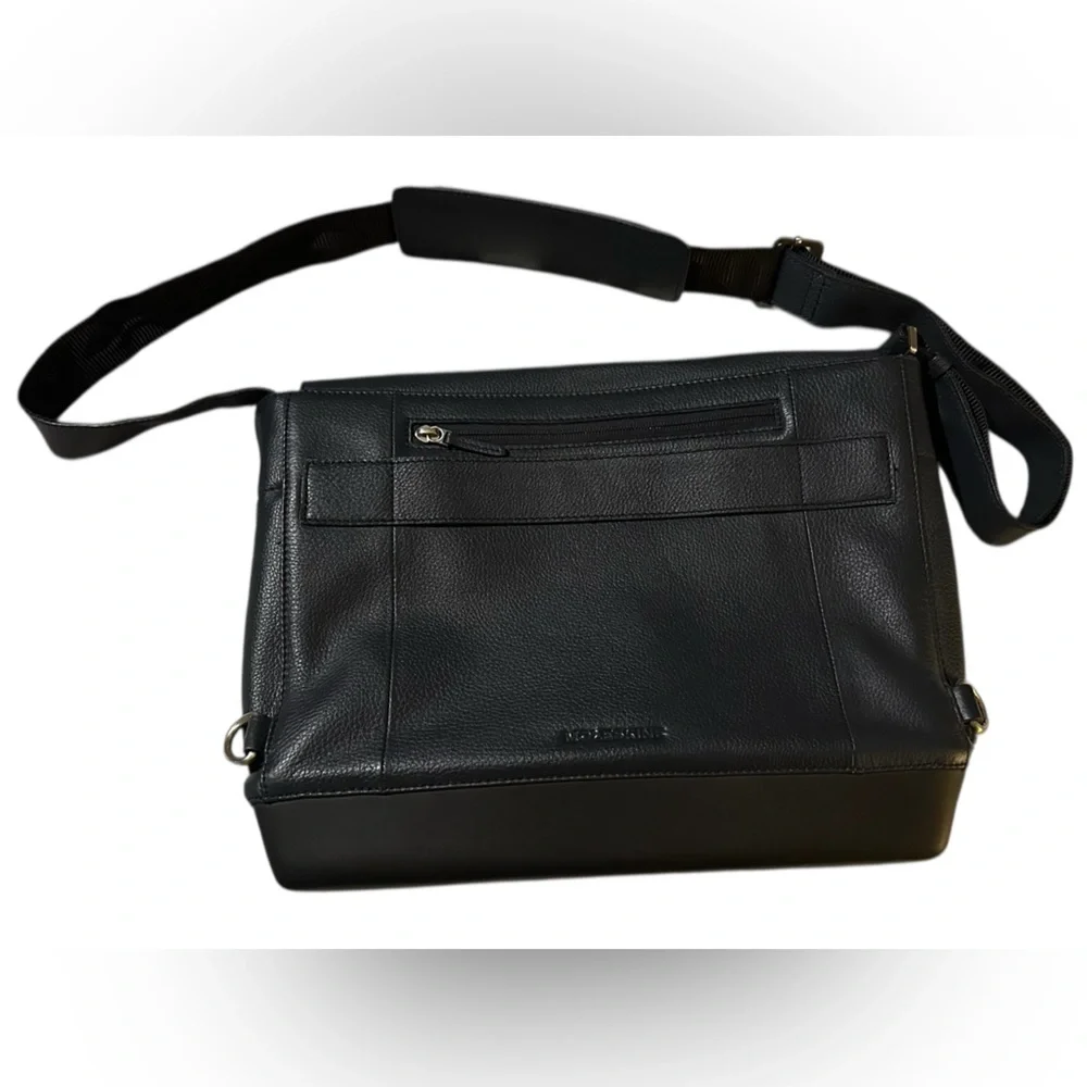Moleskine Black Leather Laptop Bag w/ adj. waist strap.